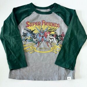 GAP Kids X DC Comics Super Friends Green and Gray Shirt 4T